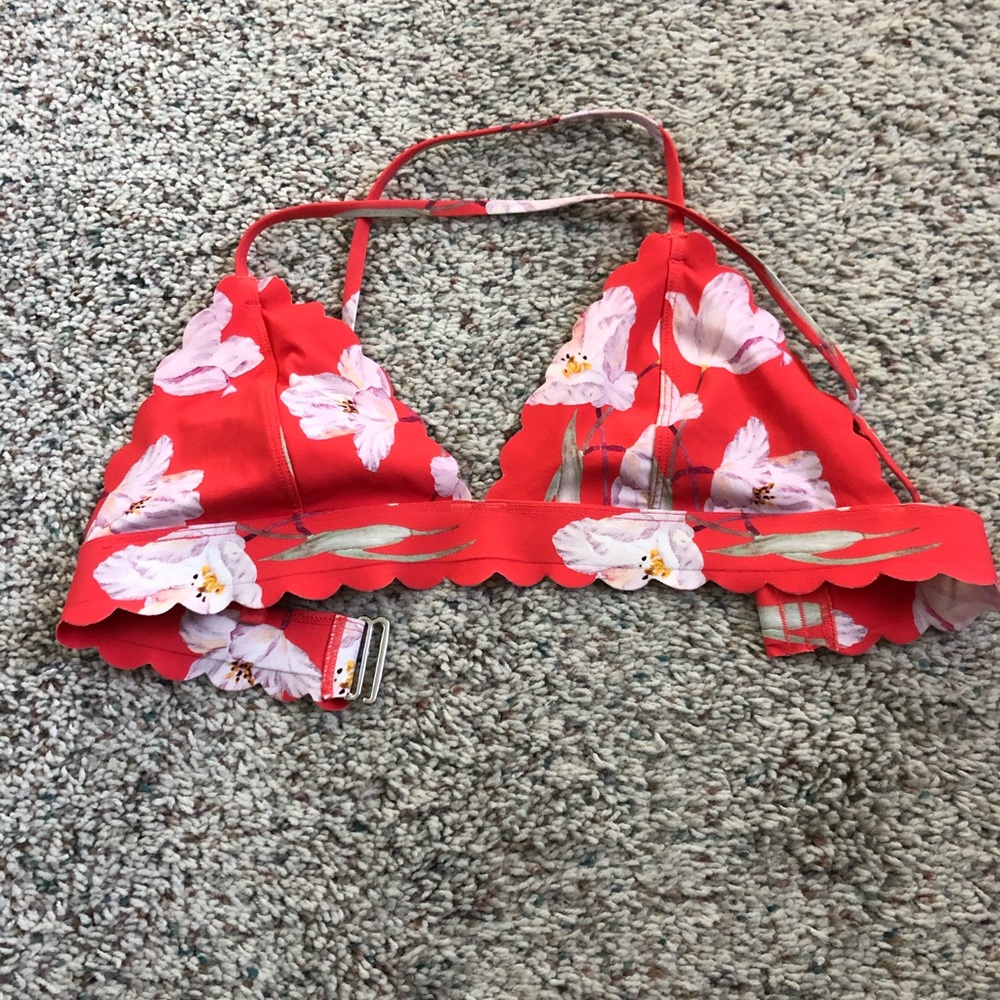 Coral floral print bikini top